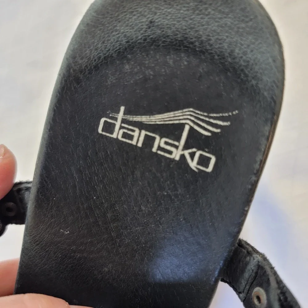 Dansko Randa Black Leather Platform Heeled Sandals EU 38 US 7.5-8 Cage Buckle